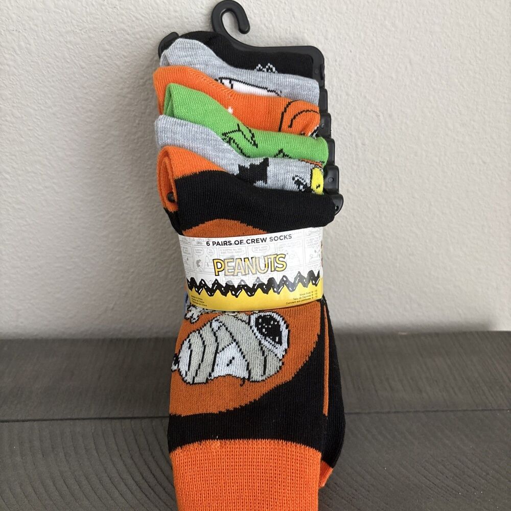 Peanuts Snoopy Halloween Crew Socks 6 Pair Gift Set Adult One Size NEW